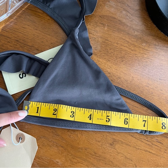 DARK GREY NWT RUFFLE TRIMMED BIKINI TOP - Picture 8 of 8